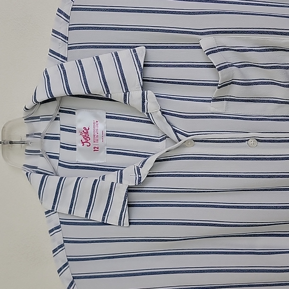 Justice Blue & White Striped Short Sleeve Top 12 - Picture 4 of 13